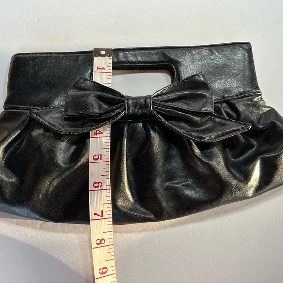 Black Leather Bow Handbag Purse Clutch with Bow - Picture 6 of 6